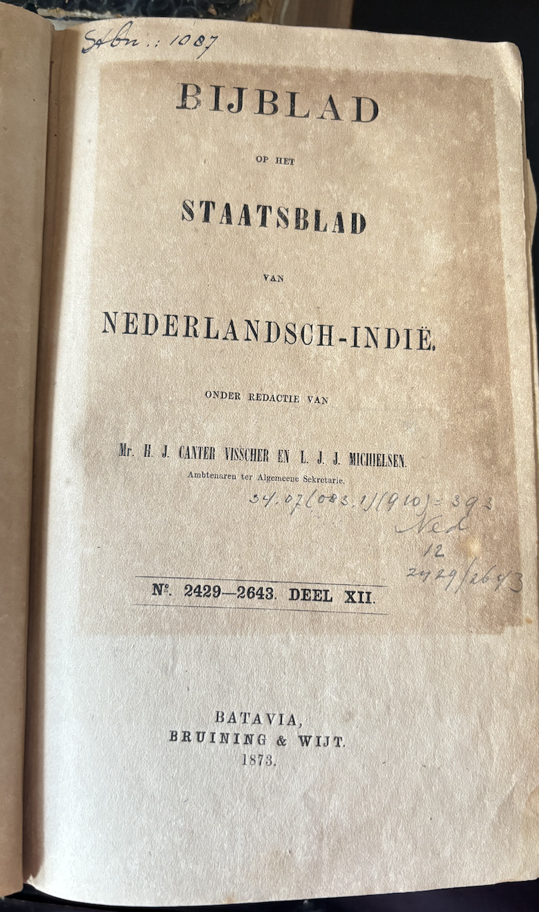 Cover Bijblad Staatsblad Van Neterlandsch-Indie 1873 No. 2429-2643