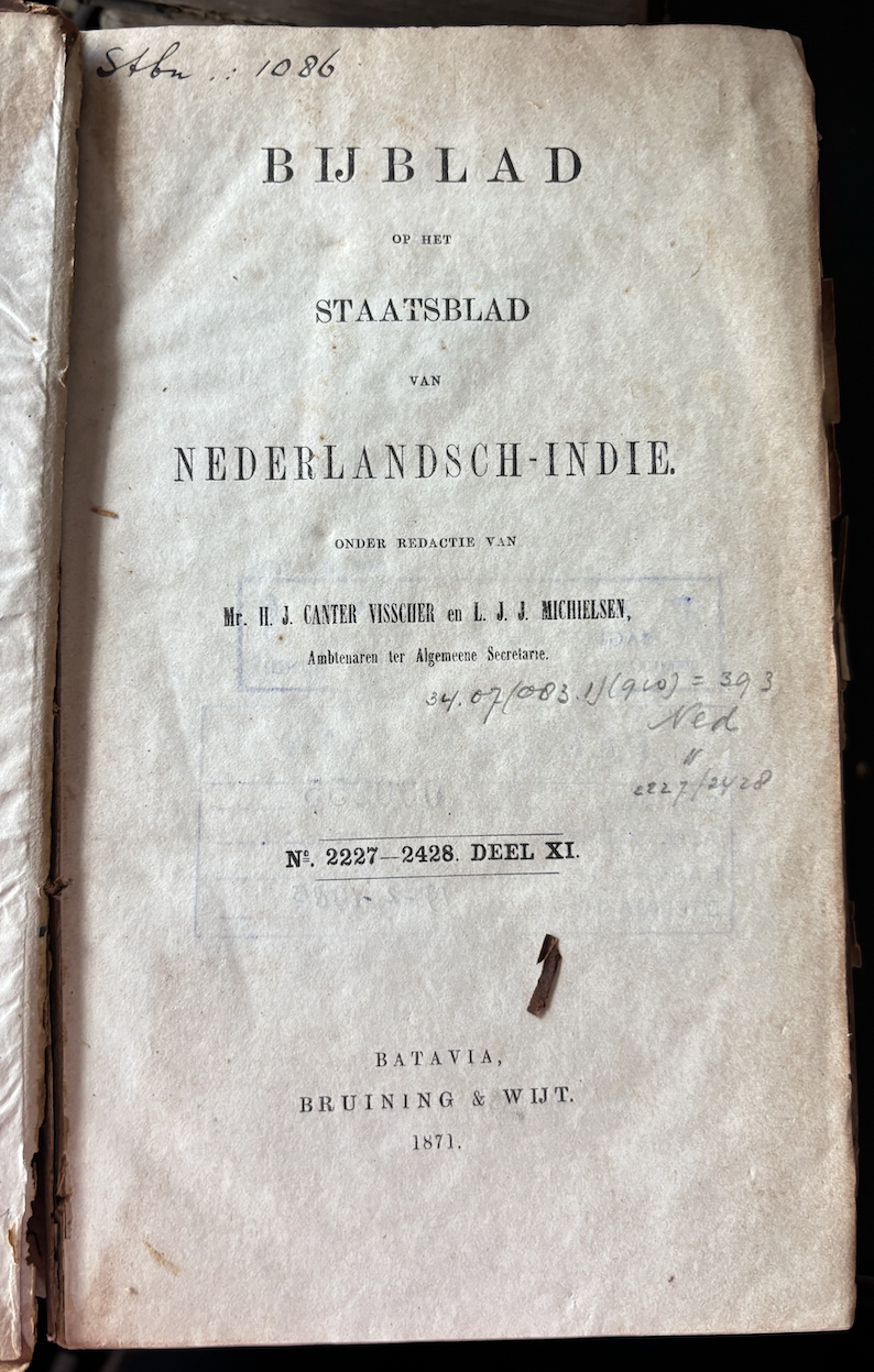 Cover Bijblad Staatsblad Van Neterlandsch-Indie 1871 No. 2227-2428