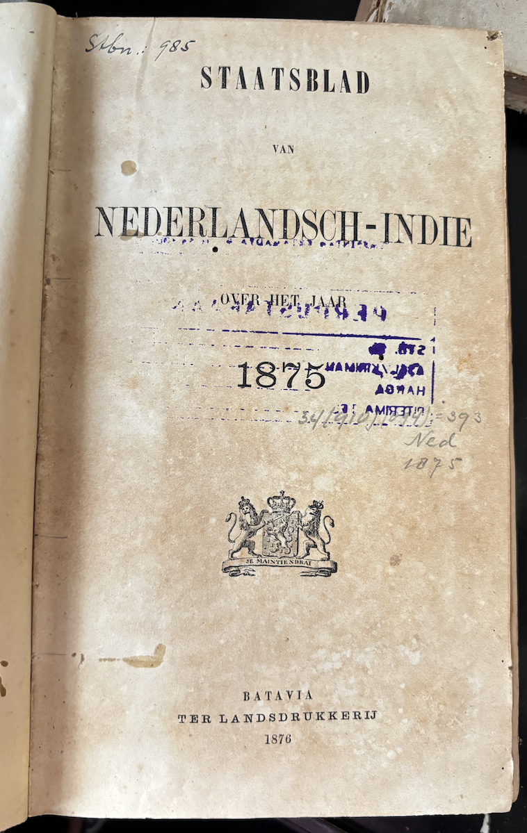 Cover Staatsblad Voor Neterlandsch-Indie 1875