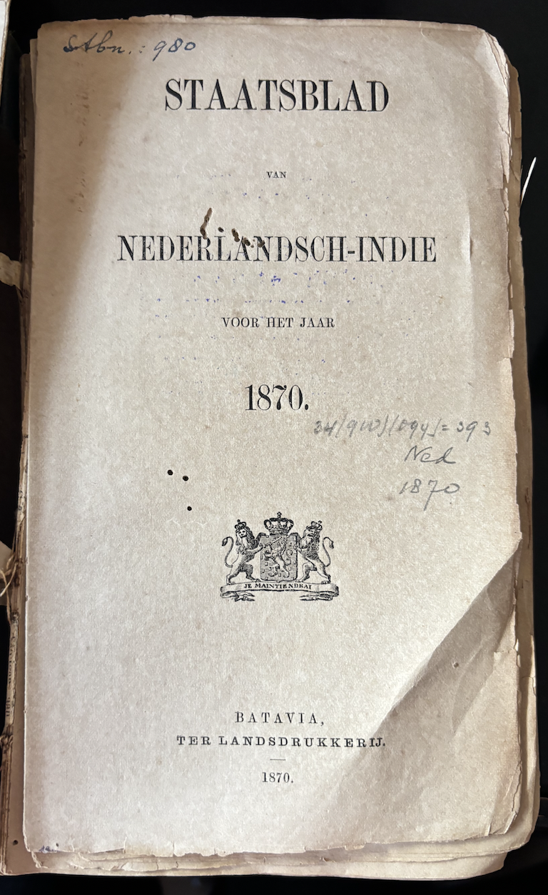 Cover Staatsblad Voor Neterlandsch-Indie 1870