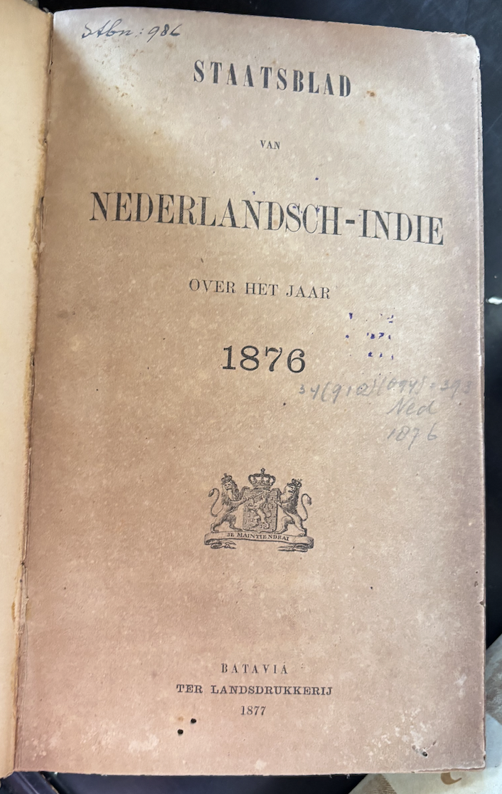 Cover Staatsblad Voor Neterlandsch-Indie 1876