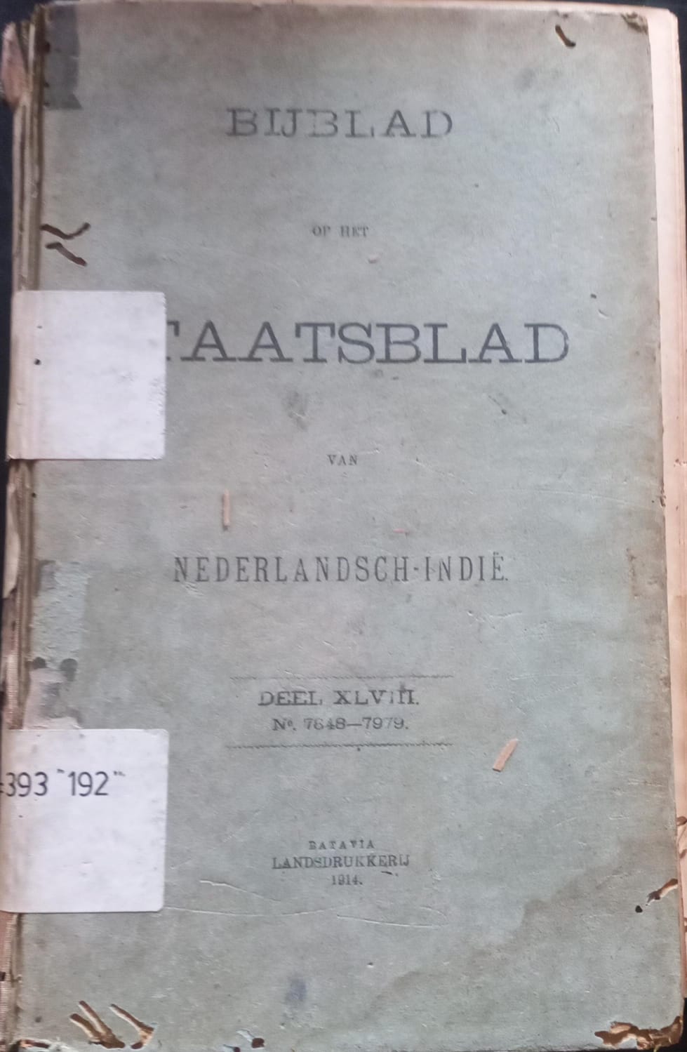 Cover Bij Blad Op Het Staatsblad Van Nederlandsch-Indie 1914