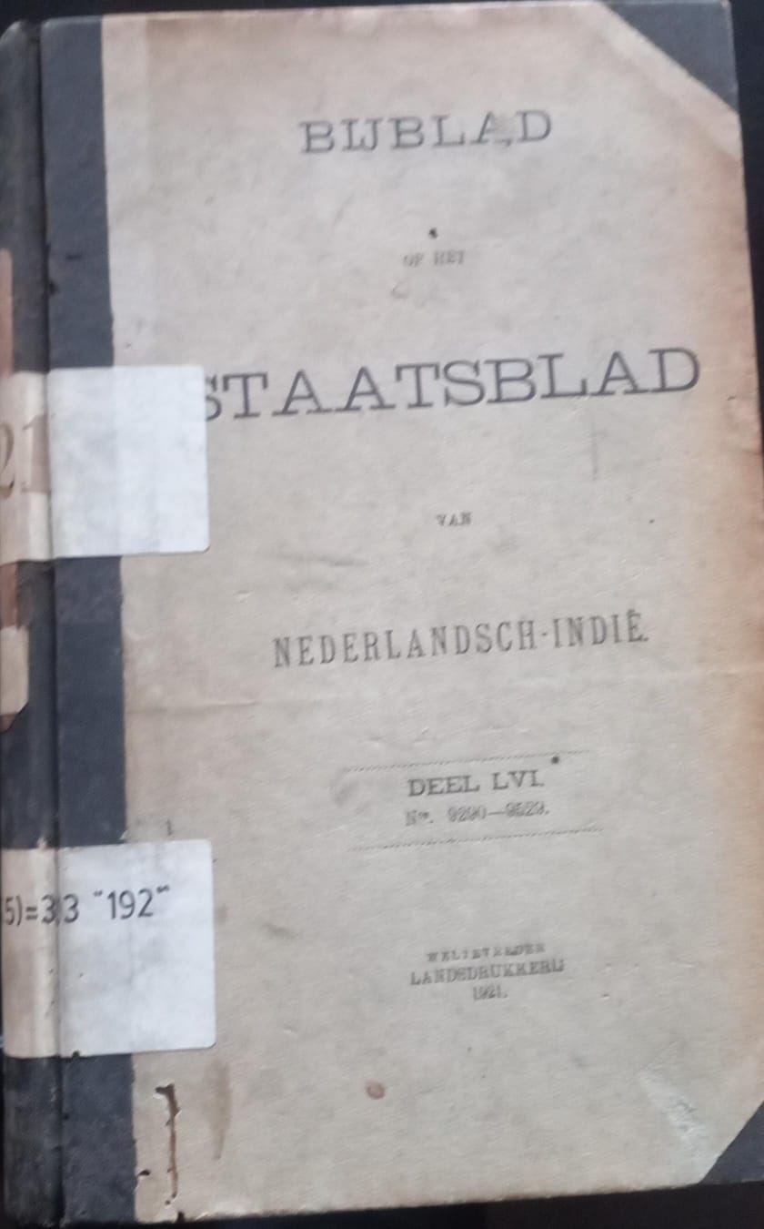 Cover Bij Blad Op Het Staatsblad Van Nederlandsch-Indie 1921