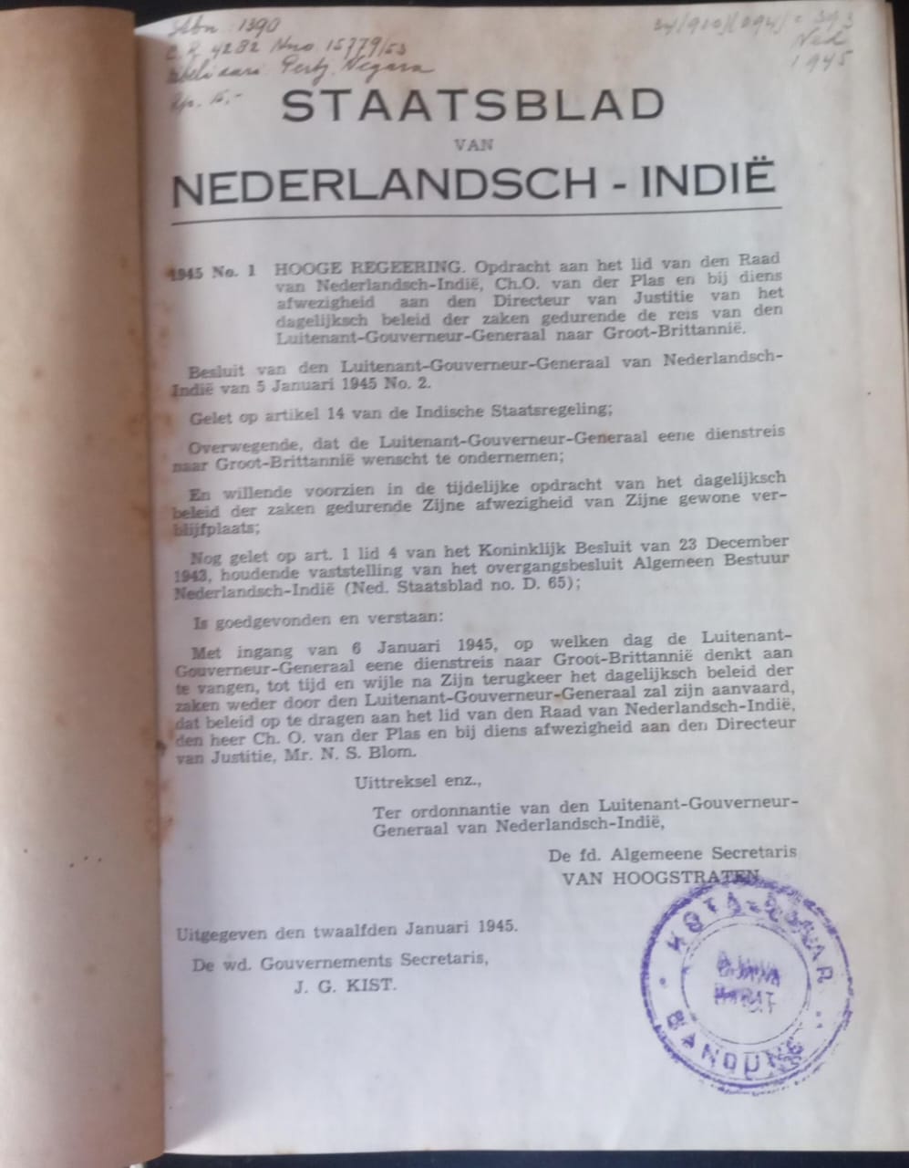 Cover Staatsblad Van Nederlandsch-Indie 1945