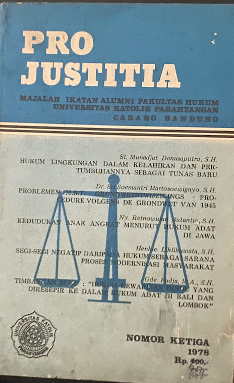 Cover Pro Justitia Majalah Ikatan Alumni Fakultas Hukum Universitas Katolik Parahyangan Cabang Bandung