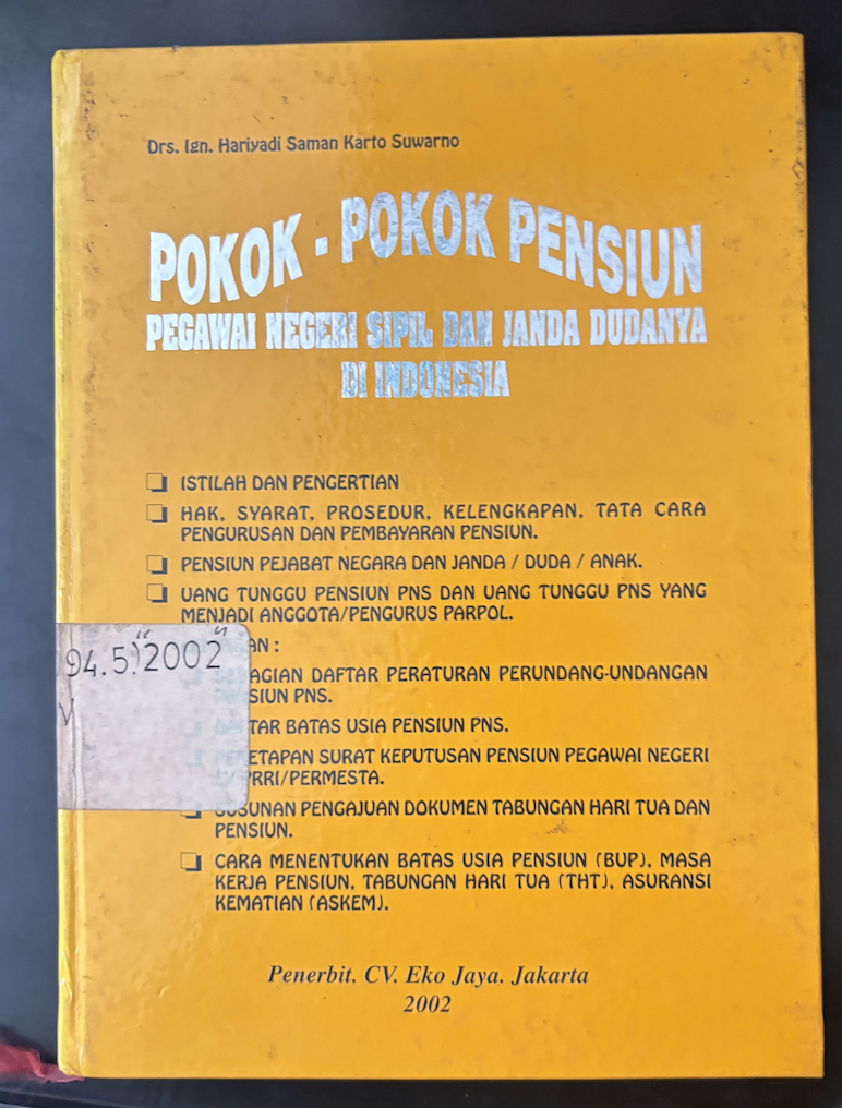 Cover Pokok-Pokok Pensiun Pegawai Negeri Sipil dan Janda Dudanya di Indonesia