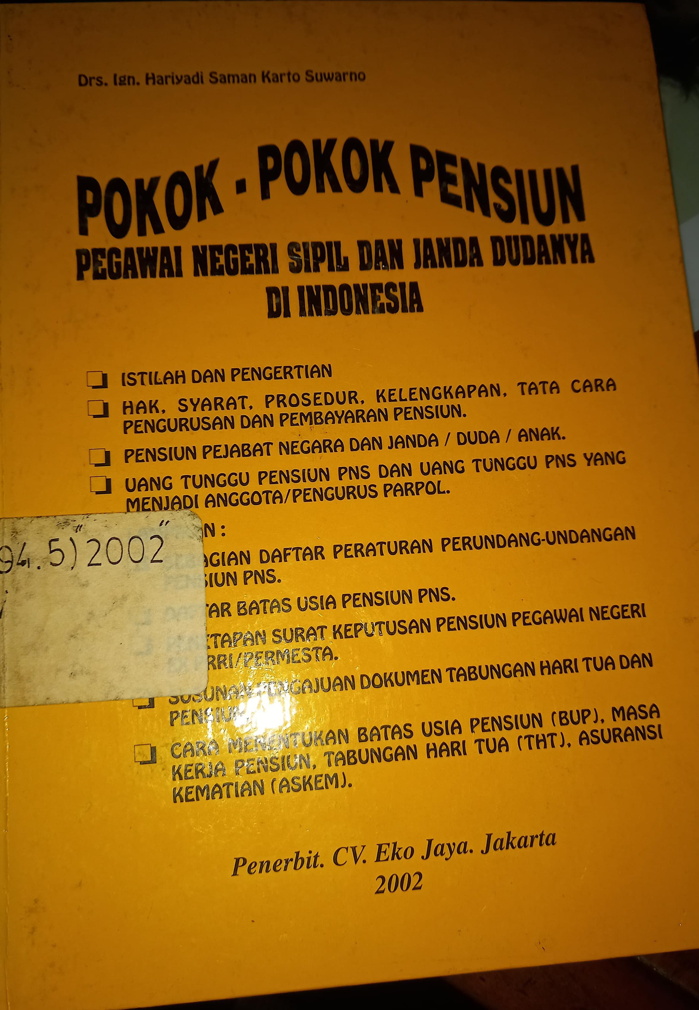 Cover Pokok - Pokok Pensiunan Pegawai Negeri Spil Dan Janda Dudanya Di Indonesia