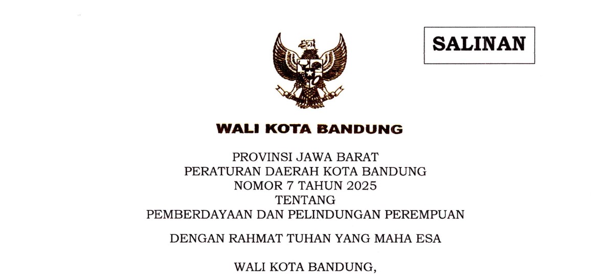 Cover Peraturan Daerah Kota Bandung Nomor 7 Tahun 2025 tentang Pemberdayaan Dan Perlindungan Perempuan