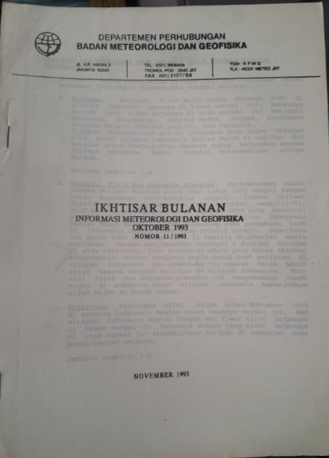 Cover Ikhtisar Bulanan Informasi Meteorologi dan Geofisika Oktober 1993 Nomor 11 / 1993
