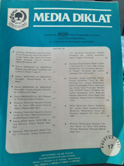 Cover Informasi Resmi Pendidikan dan Latihan Aparatur Pemerintah Di Lingkungan Depdagri dan Pemda