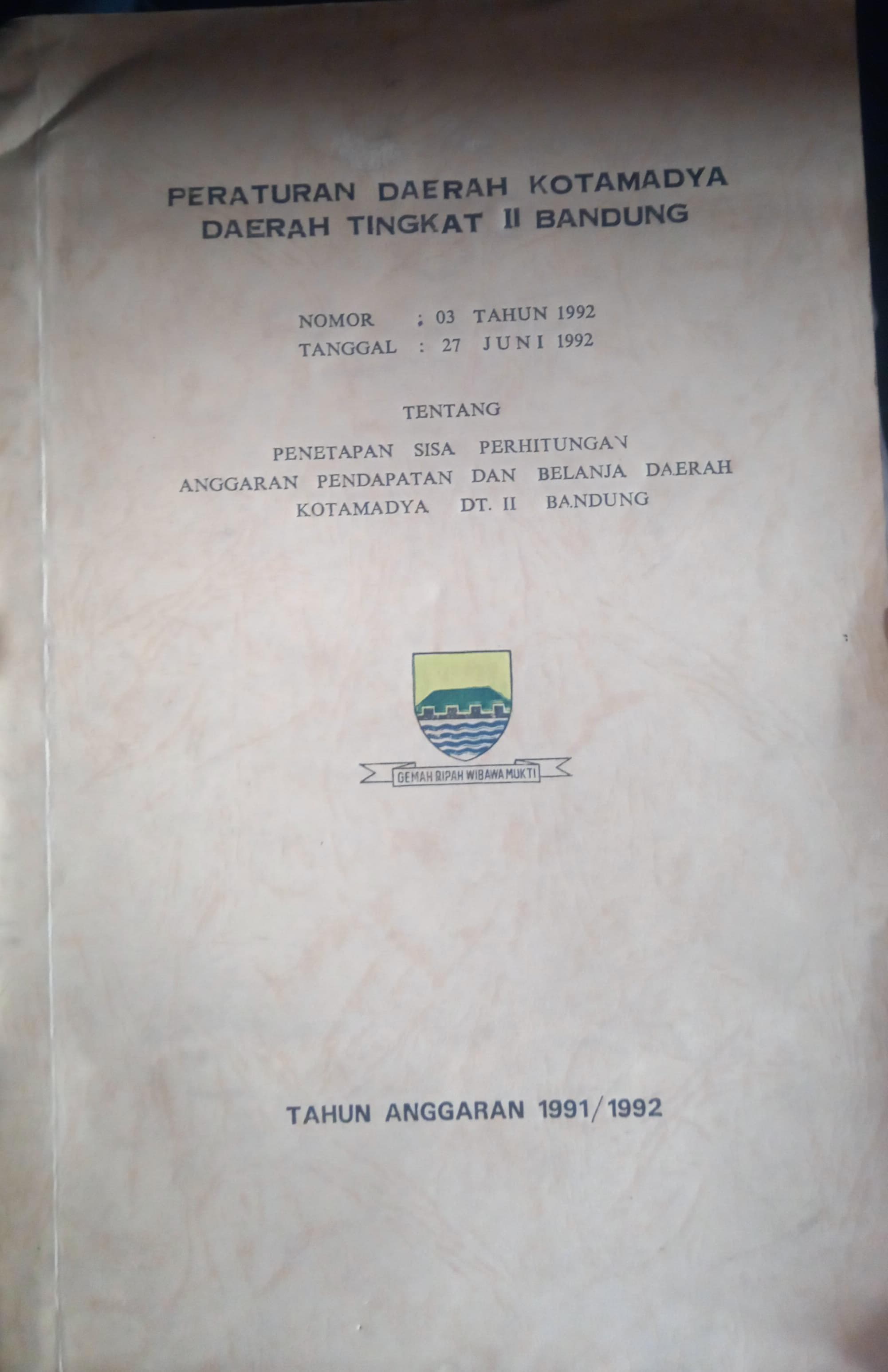 Cover Peraturan Daerah Kotamadya Daerah Tingkat II Bandung