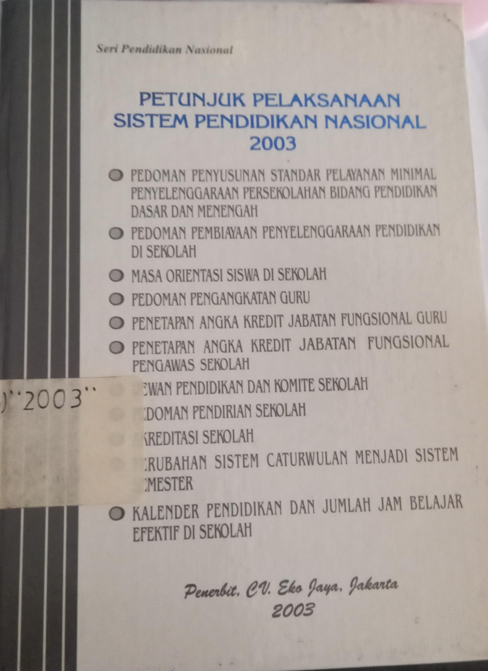 Cover Petunjuk Pelaksanaan Sistem Pedidikan Nasional 2003