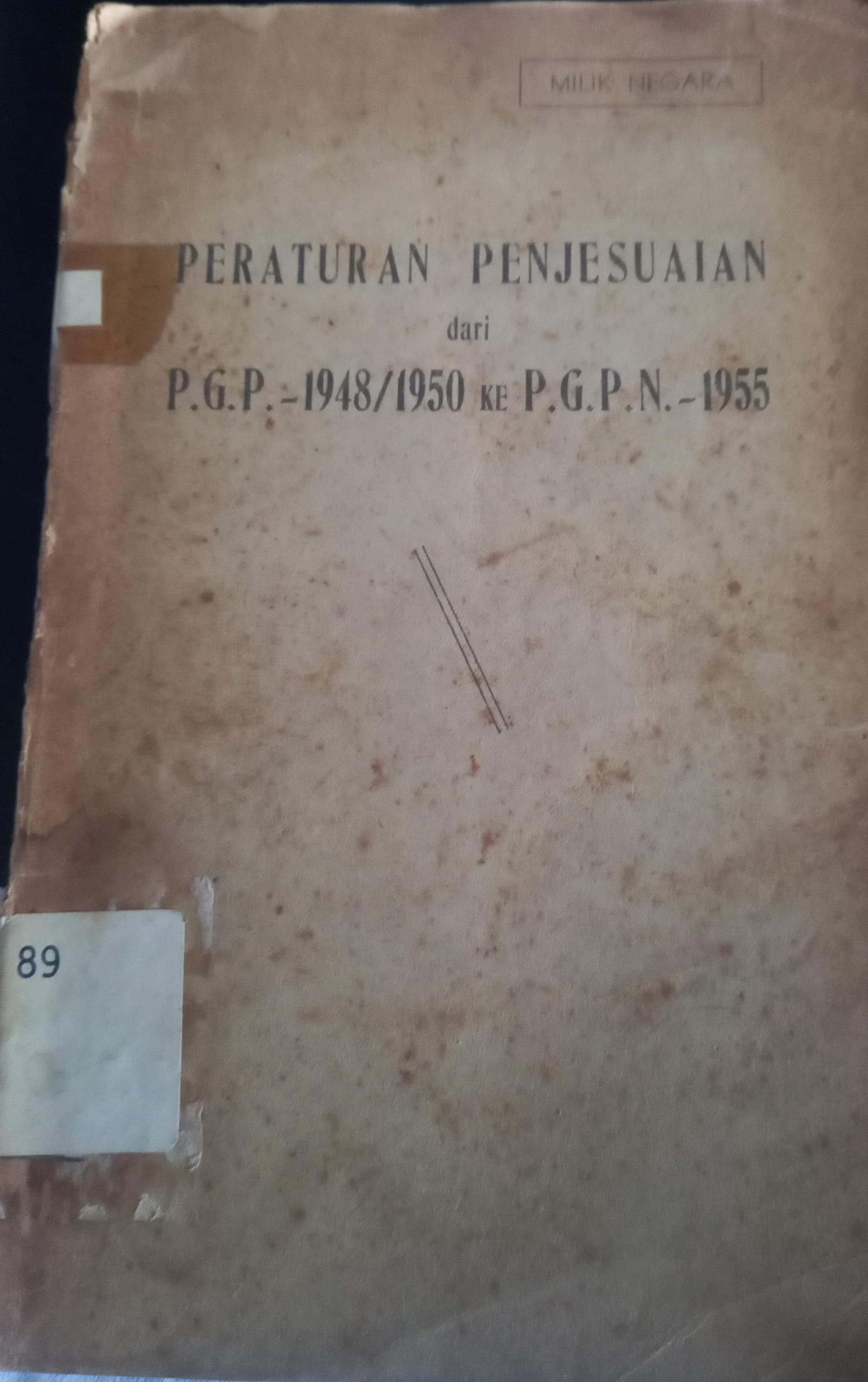 Cover Peraturan Penjesuaian Dari P.G.P.-1948/1950 Ke P.G.P.N.-1955