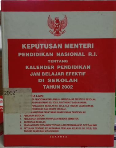 Cover Keputusan Menteri Pendidikan Nasional R.I. Tentang Kalender Pendidikan Jam Belajar Efektif di Sekolah Tahun 2002