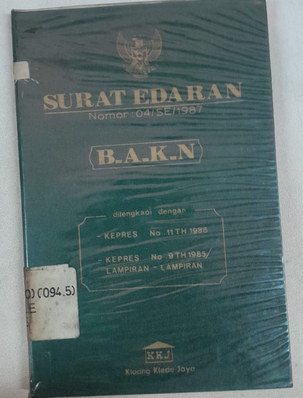 Cover Surat Edaran Nomor : 04/SE/1987 B.A.K.N