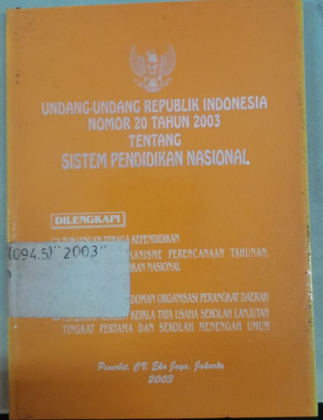 Cover Undang-Undang Republik Indonesia Nomor 20 Tahun 2003 Tentang Sistem Pendidikan Nasional