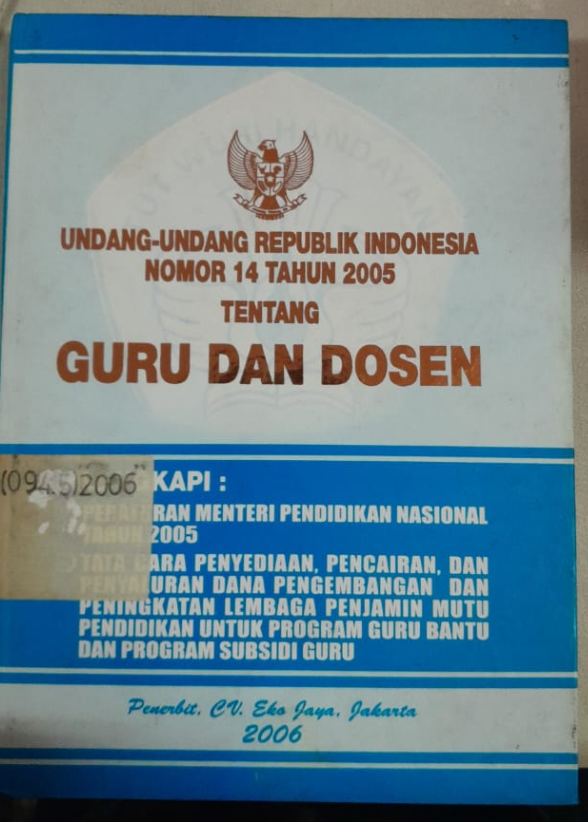Cover Undang-Undang Republik Indonesia Nomor 14 Tahun 2005 Tentang Guru dan Dosen