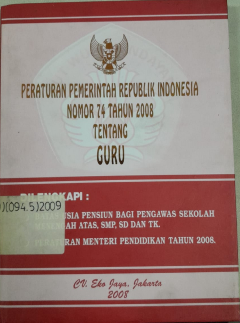 Cover Peraturan Pemerintah Republik Indonesia Nomor 74 Tahun 2008 Tentang Guru