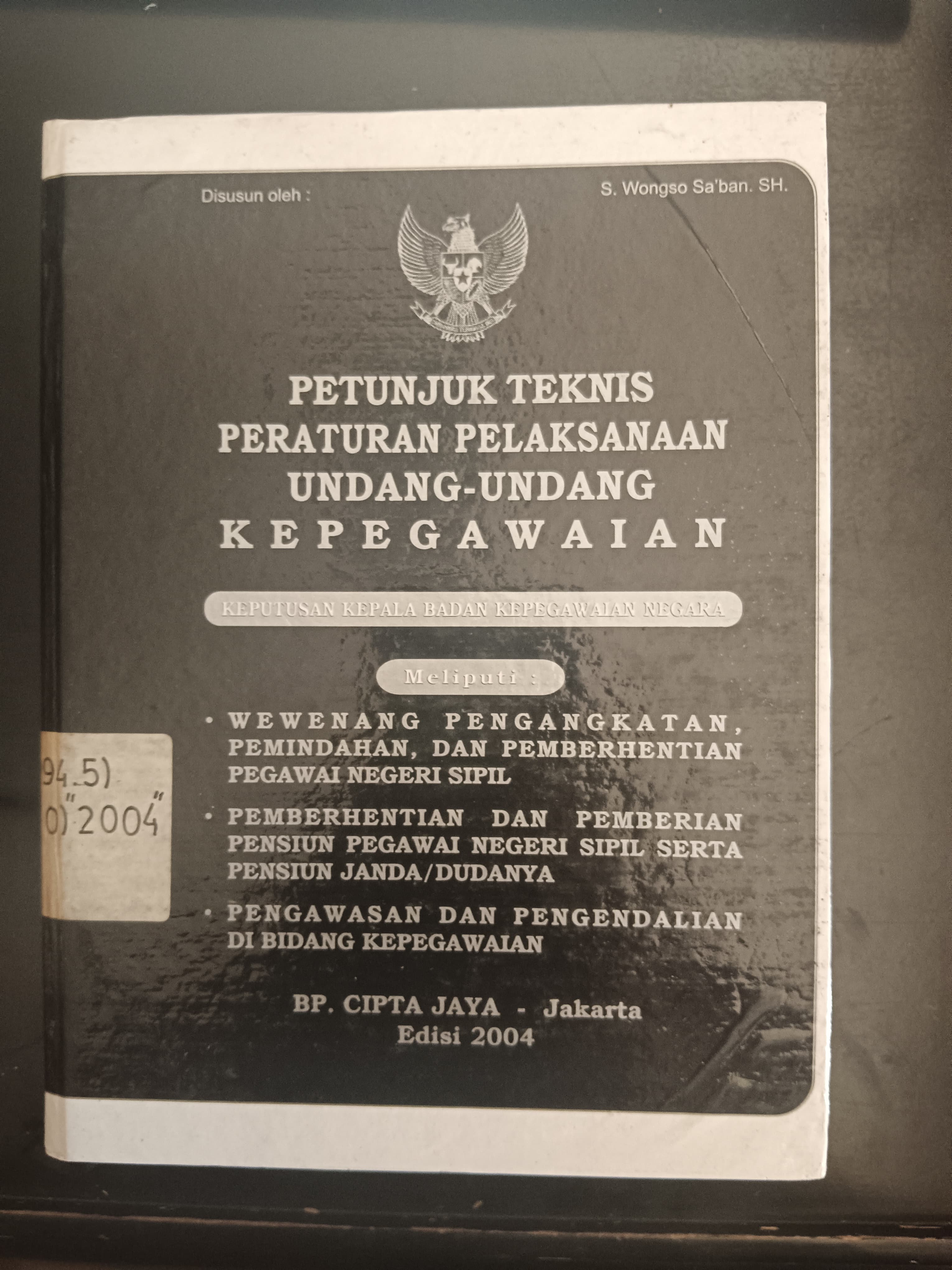 Cover Petunjuk Teknis Peraturan Pelaksanaan Undang-Undang Kepegawaian Keputusan Kepala Badan Kepegawaian Negara