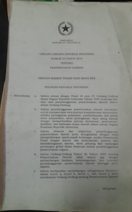 Cover Undang - Undang Republik Indonesia Nomor 23 Tahun 2014 Tentang Pemerintahan Daerah