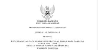 Cover Peraturan Daerah Kota Bandung Nomor 10 Tahun 2025 tentang Rencana Detail Tatat Ruang dan Peraturan Zonasi Kota Bandung Tahun 2015 - 2035