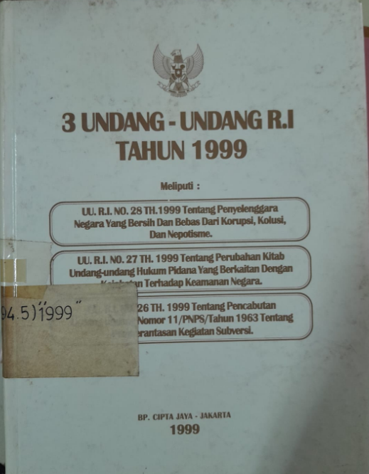 Cover 3 Undang-Undang R.I Tahun 1999