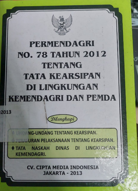 Cover Permendagri No. 78 Tahun 2012 Tentang Tata Kearsipan Di Lingkungan Kemendagri Dan Pemda