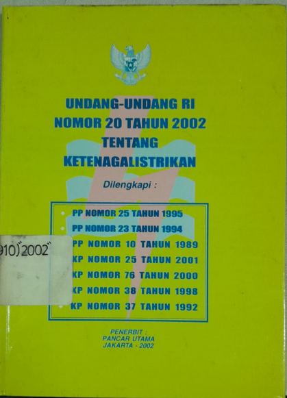 Cover Undang-Undang RI Nomor 20 Tahun 2002 Tentang Ketenagalistrikan