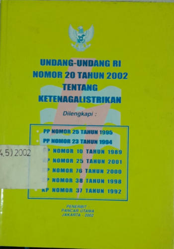 Cover Undang-Undang RI Nomor 20 Tahun 2002 Tentang Ketenagalistrikan