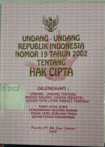Cover Undang-Undang Republik Indonesia Nomor 19 Tahun 2002 Tentang Hak Cipta