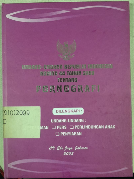 Cover Undang-Undang Republik Indonesia Nomor 44 Tahun 2000 Tentang Pornografi