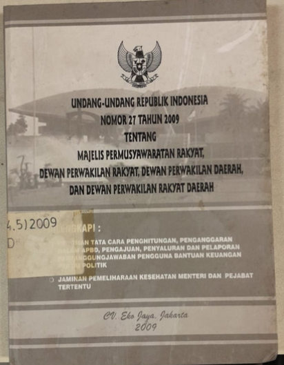 Cover Undang-Undang Republik Indonesia Nomor 27 Tahun 2009 Tentang Majlis Permusyawaratan Rakyat, Dewan Perwakilan Rakyat, Dewan Perwakilan Daerah, Dan Dewan Perwakilan Rakyat Daerah