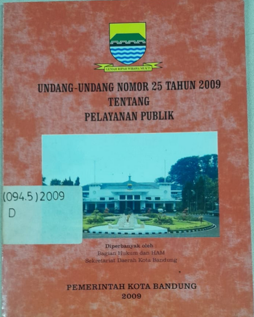 Cover Undang-Undang Nomor 25 Tahun 2009 Tentang Pelayanan Publik