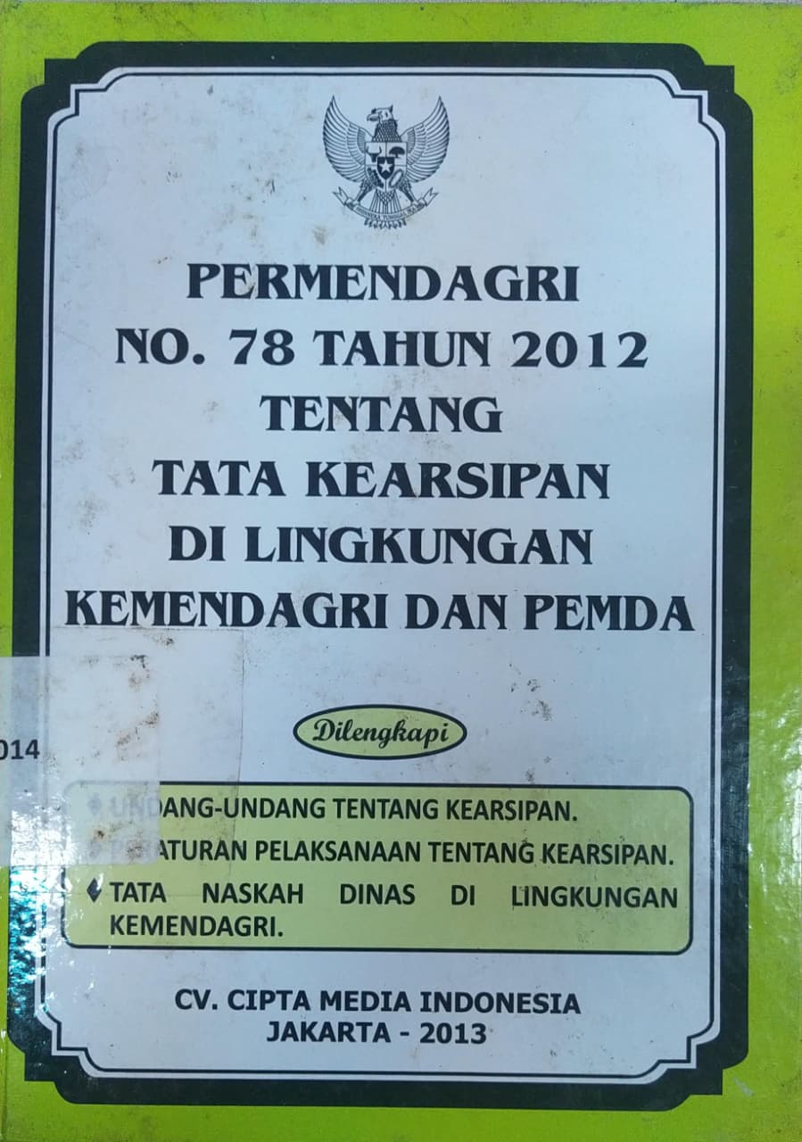 Cover Permendagri No.78 Tahun 2012 Tentang Tata Kearsipan di Lingkungan KEMENDAGRI dan PEMDA