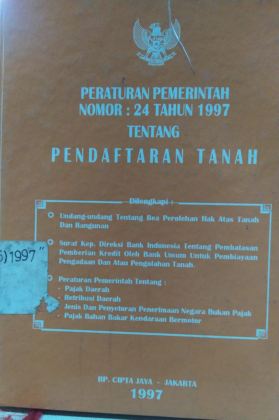 Cover Peraturan Pemerintah Nomor: 24 Tahun 1997 Tentang Pendaftaran Tanah