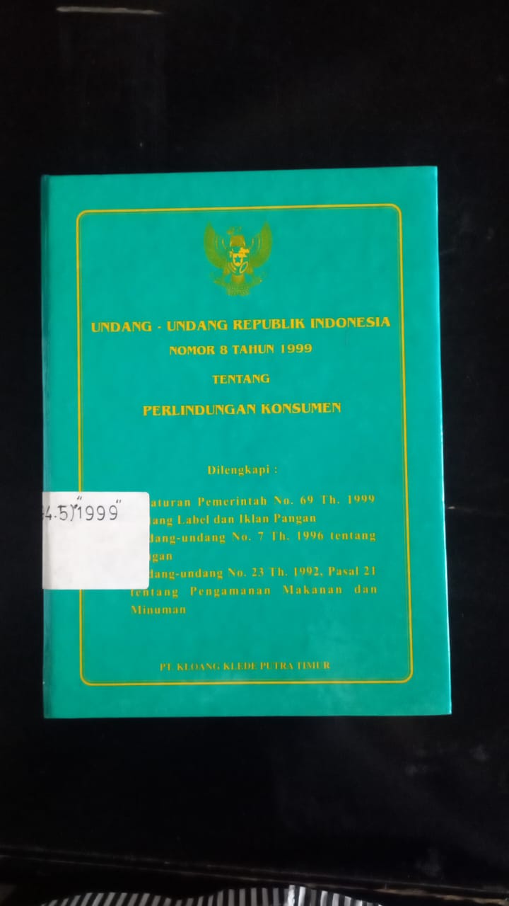 Cover Undang - Undang Republik Indonesia Nomor 8 Tahun 1999 Tentang Perlindungan Konsumen