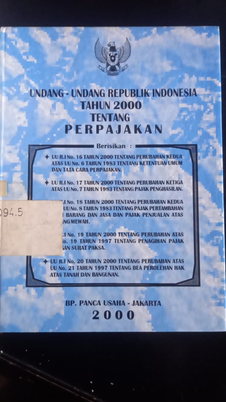Cover Undang - Undang Republik Indonesia Tahun 2000 Tentang Perpajakan