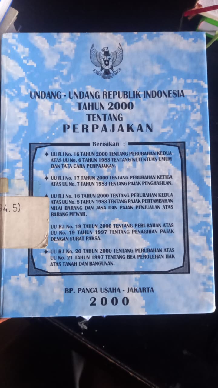 Cover Undang - Undang Republik Indonesia Tahun 2000 Tentang Perpajakan