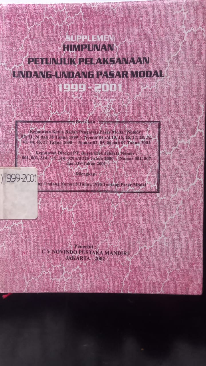 Cover Supplemen Himpunan Petunjuk Pelaksanaan Undang - Undang Pasar Modal 1999 - 2001