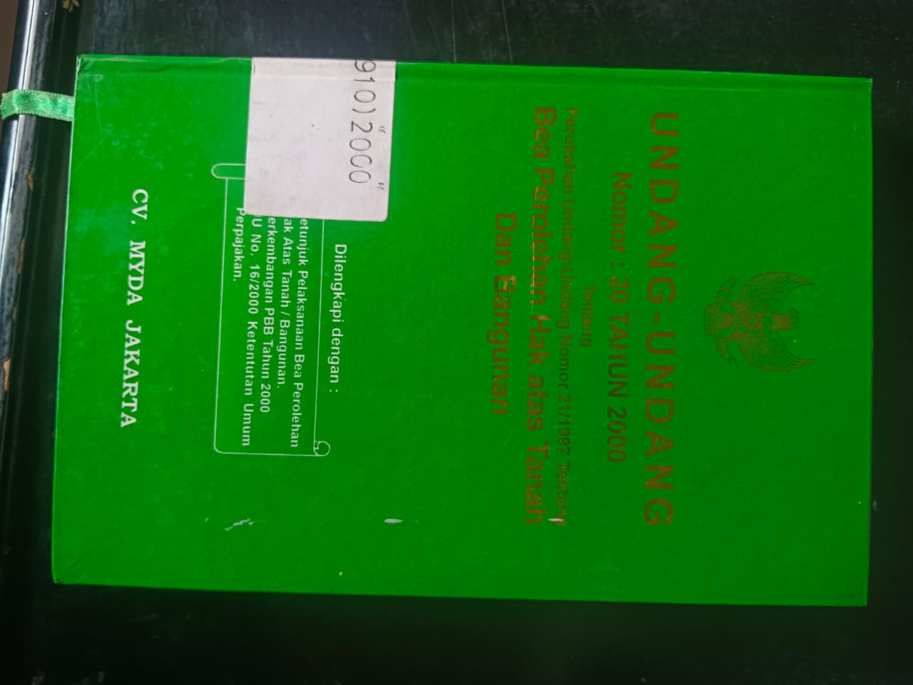 Cover Undang-Undang Nomor : 20 Tahun 2000 Tentang Perubahan Undang-Undang Nomor 21/1997 Tentang Bea Perolehan Hak atas Tanah Dan Bangunan
