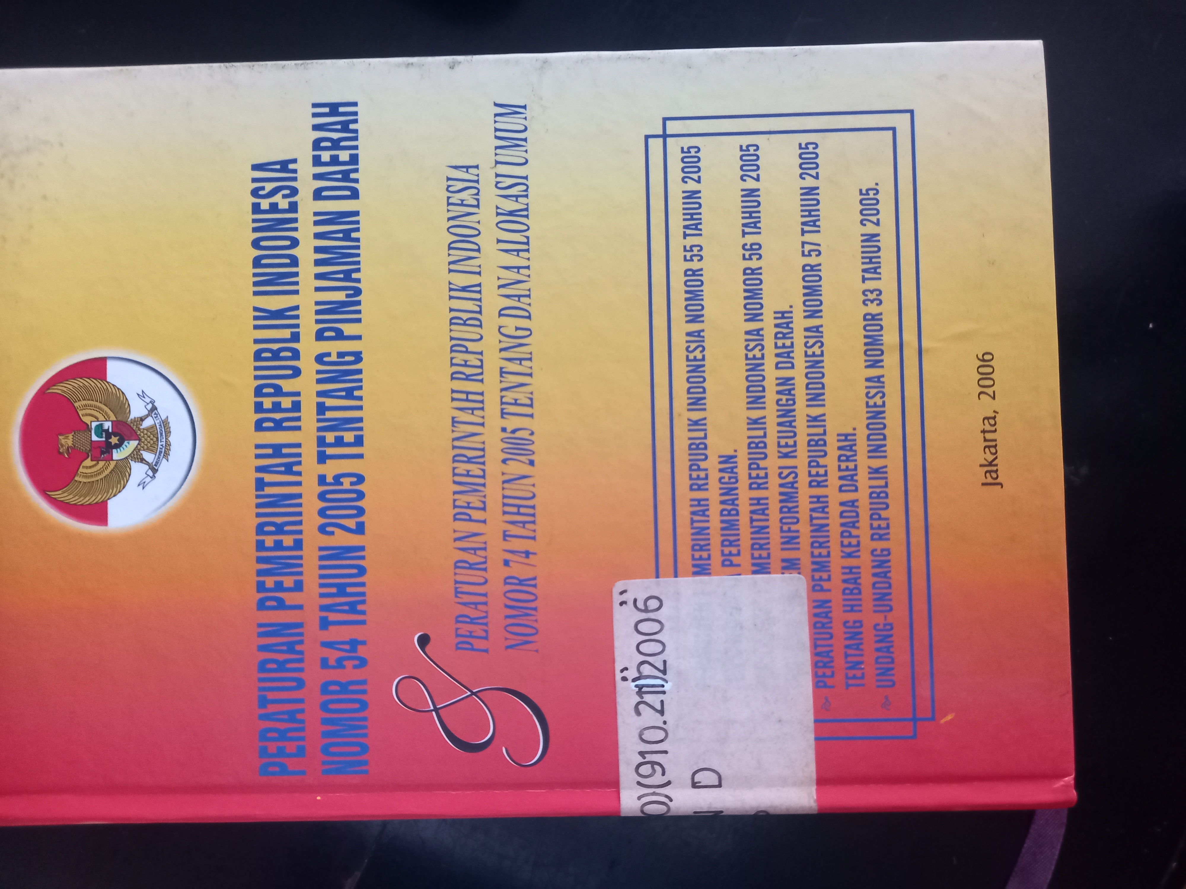 Cover Peraturan Pemerintah Republik Indonesia Nomor 54 Tahun 2005 Tentang Pinjaman Daerah