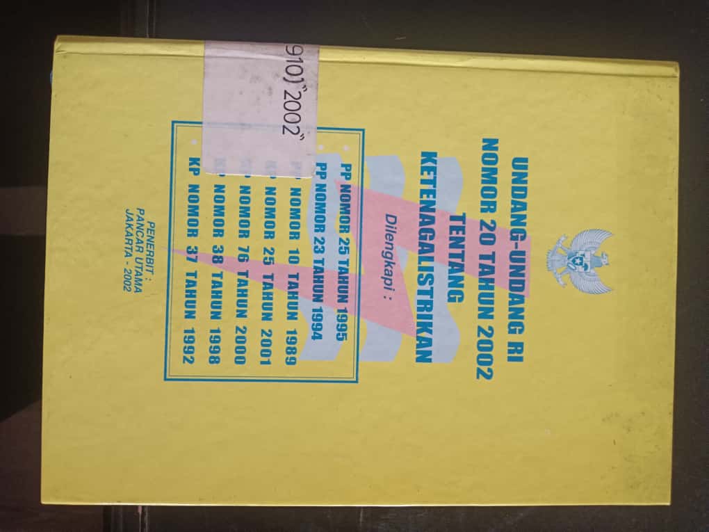 Cover Undang-Undang RI Nomor 20 Tahun 2002 Tentang Ketenagalistrikan
