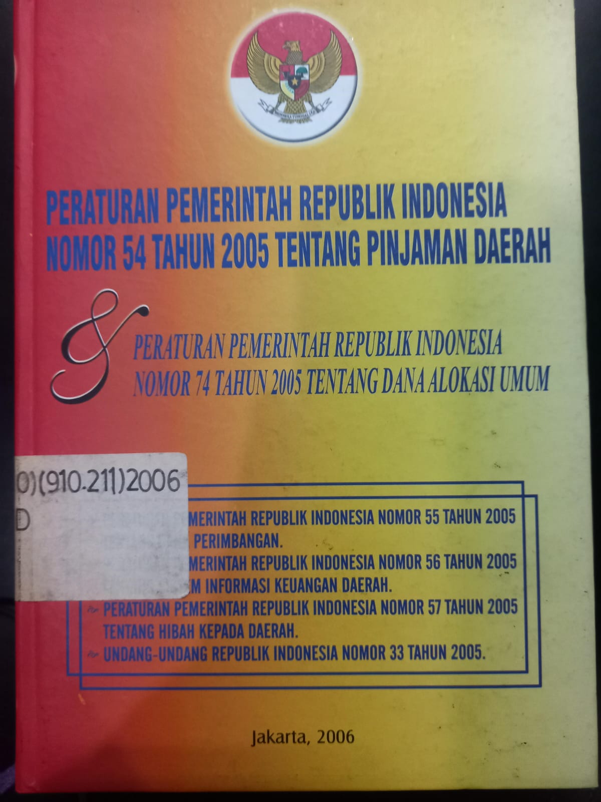 Cover Peraturan Pemerintah Republik Indonesia Nomor 54 Tahun 2005 Tentang Pinjaman Daerah