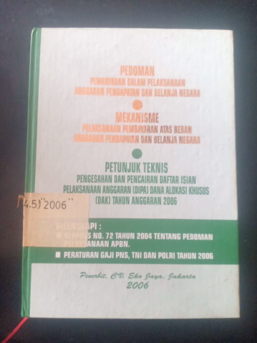 Cover PEDOMAN Pembayaran Dalam Pelaksanaan Anggaran Pendapatan Dan Belanja Negara MEKANISME Pelaksanaan Pembayaran Atas Beban Anggaran Pendapat Dan Belanja Negara