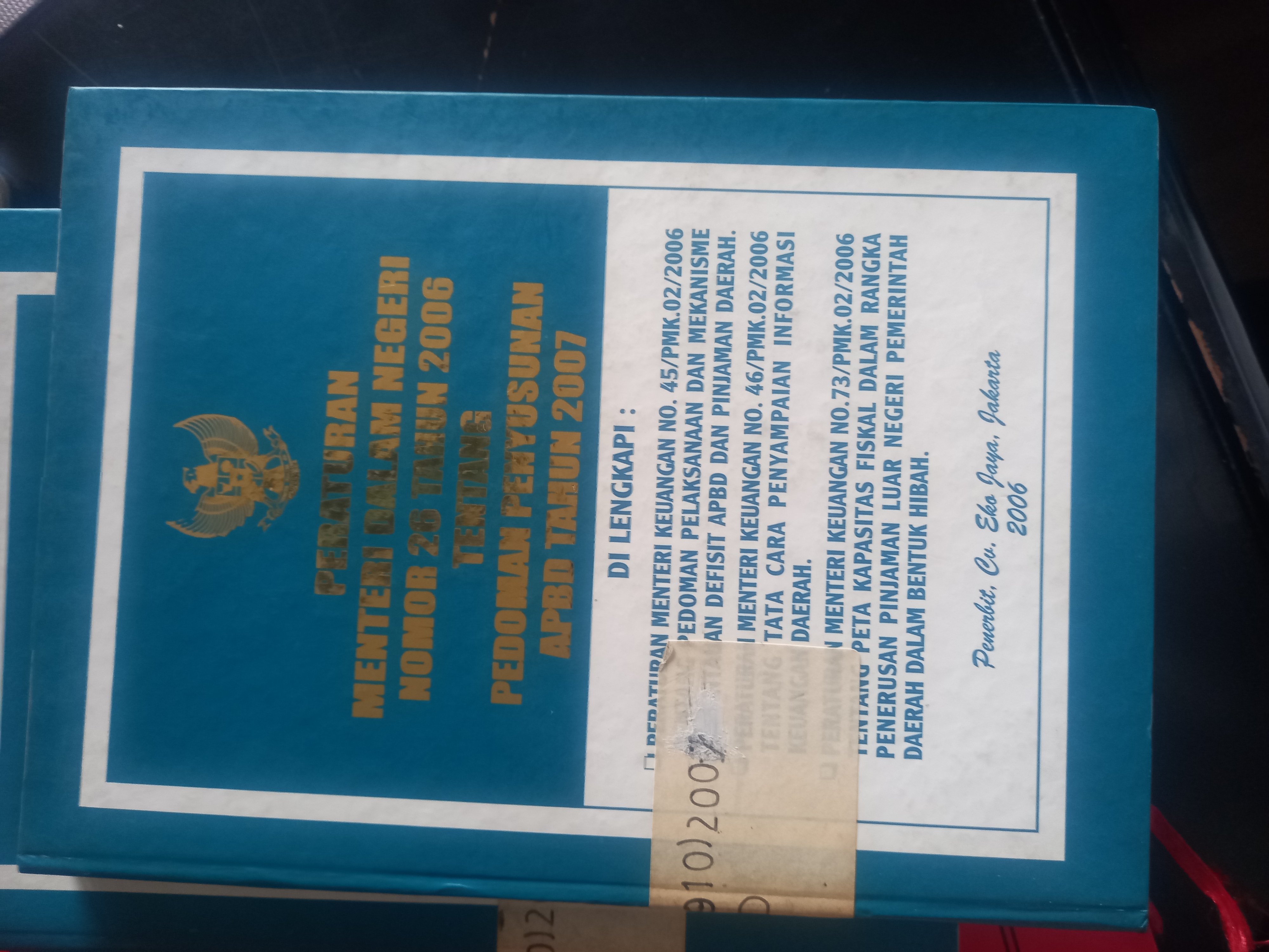 Cover Peraturan Menteri Negeri Nomor 20 Tahun 2008 Tentang Pedoman Penyusunan APBD Tahun 2007