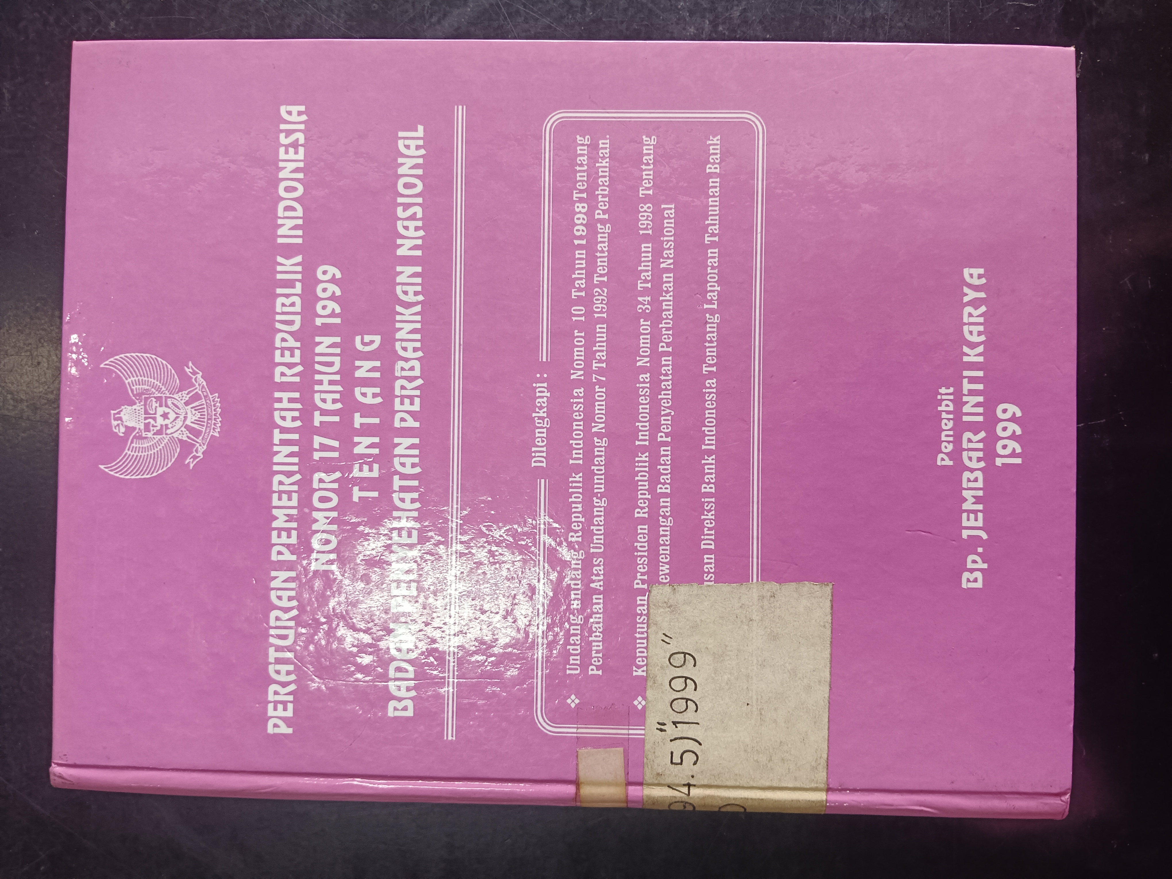 Cover Peraturan Pemerintah Republik Indonesia Nomor 17 Tahun 1999 Tentang Badan Penyehatan Perbankan Nasional