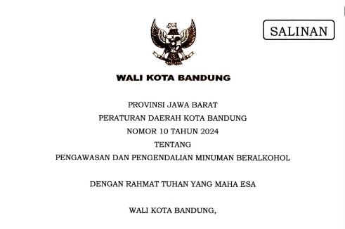 Cover Peraturan Daerah Kota Bandung Nomor 10 Tahun 2024 tentang Pengawasan dan Pengendalian Minuman Beralkohol