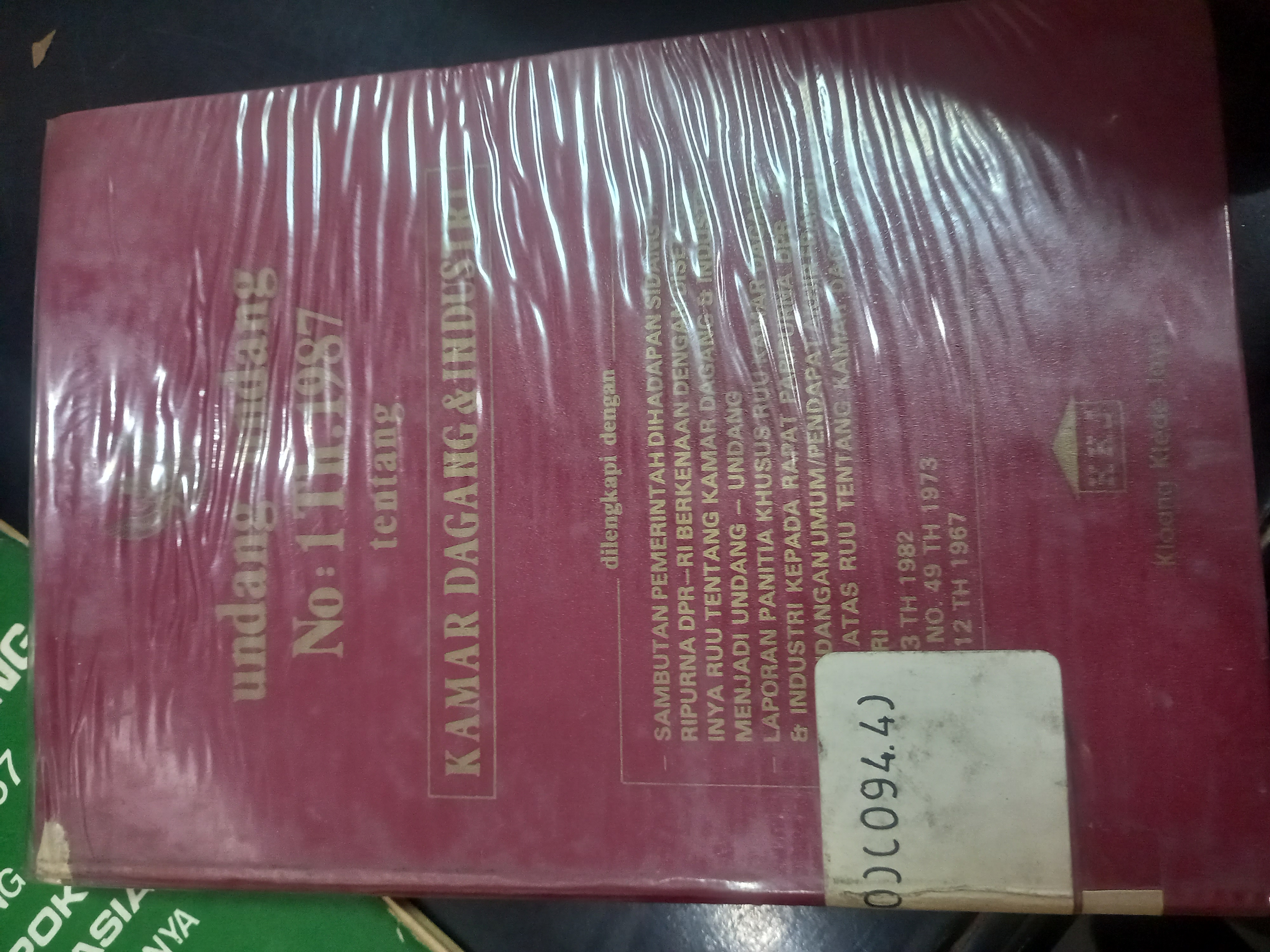 Cover Undang - Undang No: 1 Th. 1987 Tentang Kamar Dagang & Industri