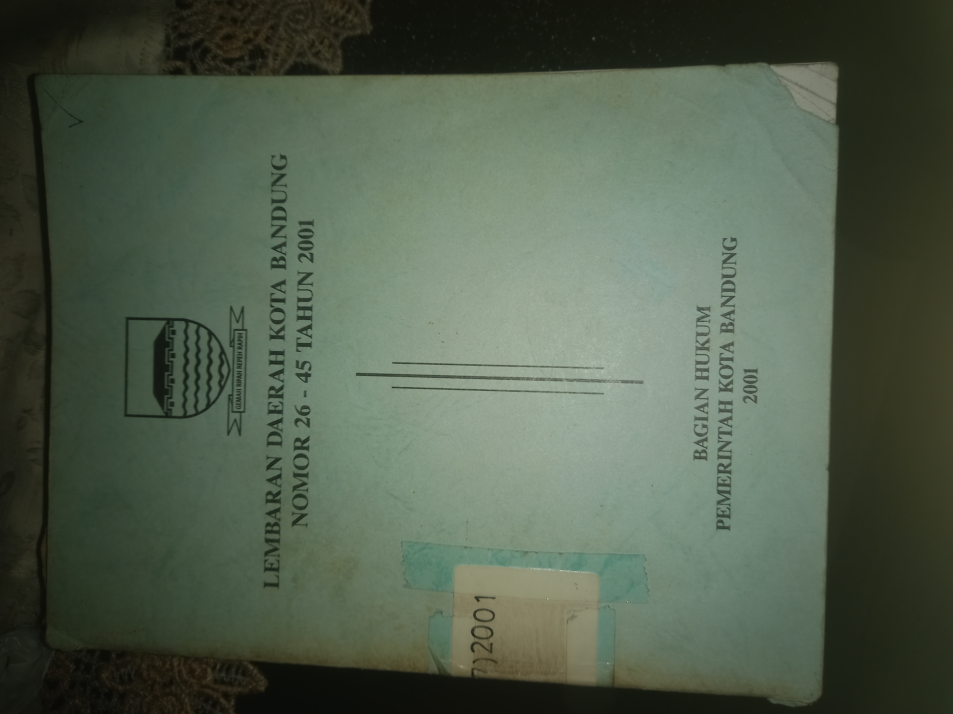 Cover Lembaran Daerah Kota Bandung Nomor 26 - 45 Tahun 2001