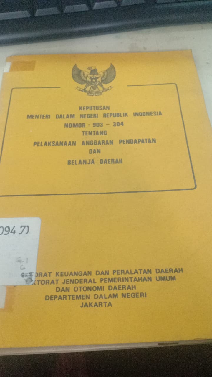 Cover Keputusuan Menteri Dalam Negeri Republik Indonesia Nomor 903-304 Tentang Pelaksanaan Anggaran Pendapatan Dan Belanja Daerah  3 buku